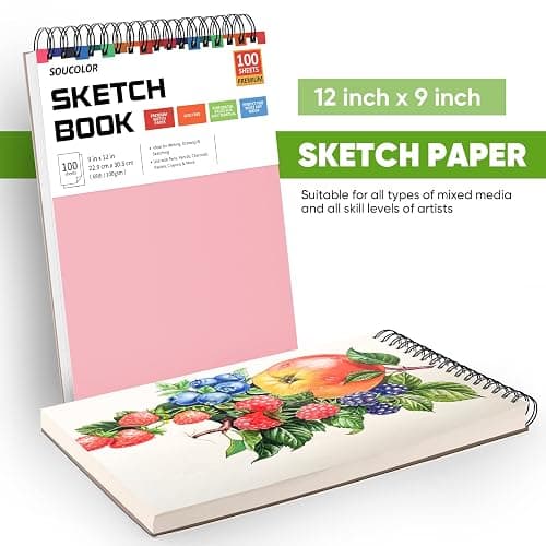 Soucolor Cute Sketchbook 9" x 12" for Women, 1-Pack 100 Sheets Spiral Notebook Drawing Pad for Girls, Pastel Girls' School Art Supplies for Beginner Artists, Arts and Crafts Gifts Set for Kids Adults thumbnail 6