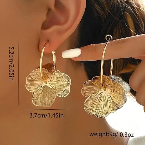 GAXAYA Dangle Flower Earrings for Women Statement Trendy Hoop Drop Earring | Lightweight/Hypoallergenic for sensitive ears/daily wear/Resistant to tarnish thumbnail 5