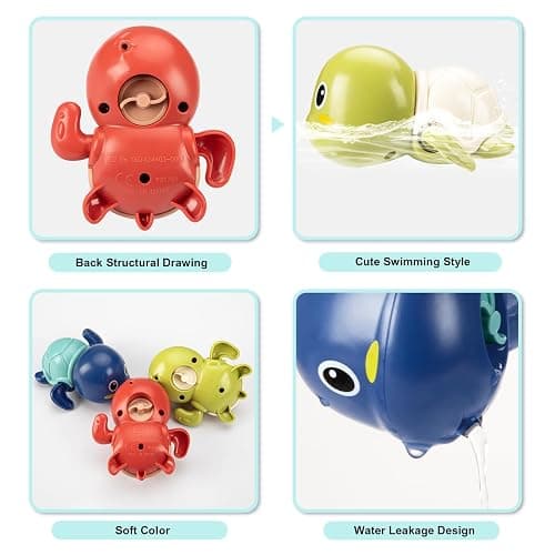 TOHIBEE Bath Toys, 3 Pack Cute Swimming Turtle Bath Toy for Toddlers 1-3, New Born Baby Bathtub Water Toys, Preschool Toddler Pool Toys thumbnail 6