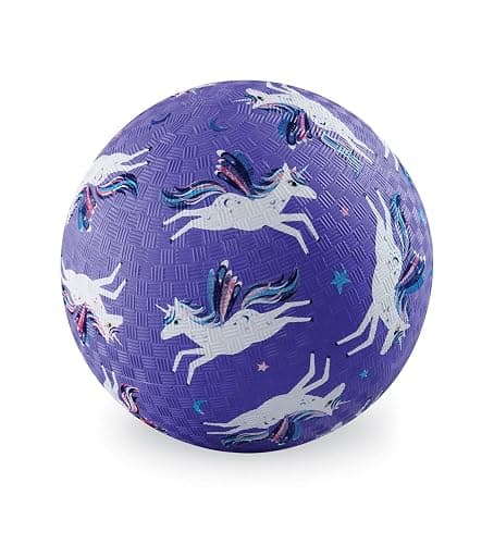 Crocodile Creek Playground Ball - Durable Rubber Ball for Kids Ages 3 and Up - Bouncy Inflatable Ball for Kickball, Indoor Games, and Outdoor Sports - PVC-Free - Purple Unicorn - 5-inch Diameter - Image 1