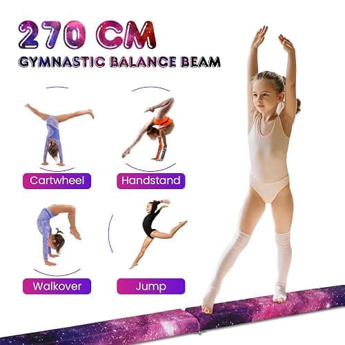 GYMAX 7FT/9FT Folding Gymnastics Balance Beam, Professional Training Beam with Carry Handles, Solid Wood Base and Anti-slip Bottom, Floor Gymnastics Equipment for Home Gym thumbnail 4