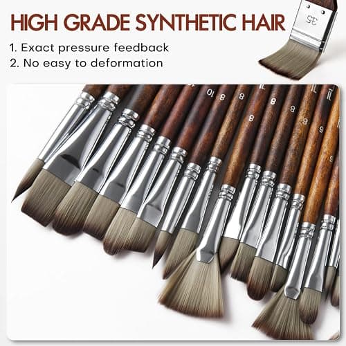 25pcs Paint Brush Set, Fuumuui Acrylic Paint Brushes, Professional Artist Series with Wide Flat, Filbert, Fan, Dagger, Cat Tongue, Round, Angle, Rigger for Oil, Acrylic Canvas Paintings, Face Painting thumbnail 3