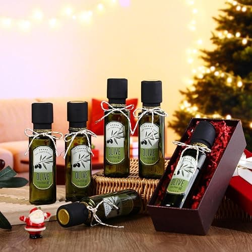 Reallnaive 40 Pcs 4 oz Mini Glass Olive Oil Bottles Empty Sauce Condiment Bottles with Dropper Inserts and Sticker Seals Caps for Gifts Kitchen (Olive Pattern,Dark Green) thumbnail 5