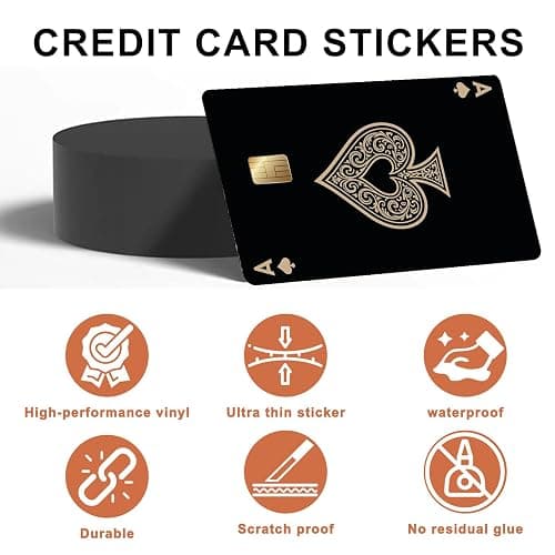 5Pcs Credit Card Skin Sticker, Funny Credit Card Skin Sticker Cover, Vinyl Stickers for Debit Credit Cards, Cute Waterproof Skins Cover for Bank, EBT, Key, Transportation, ID (Poker) thumbnail 6