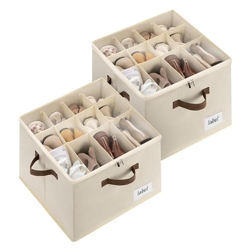 Cupic Cupid 2 Pack Shoe Organizer for Closet, Fits up to 12 Pairs, Shoe Cubby Storage Containers with Clear Cover, Oatmeal - Image 1