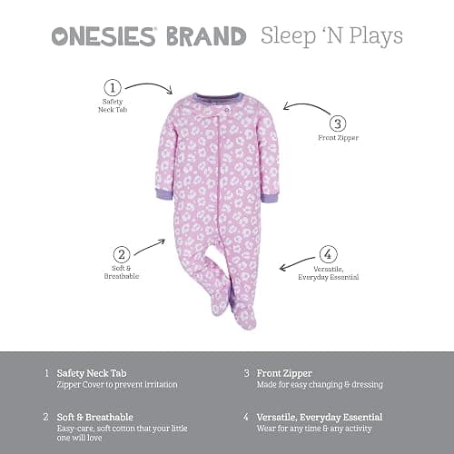 Onesies Brand baby-girls 4-pack Sleep 'N Play Footies Multi Pack - 0-3 Months - Rainbows thumbnail 6
