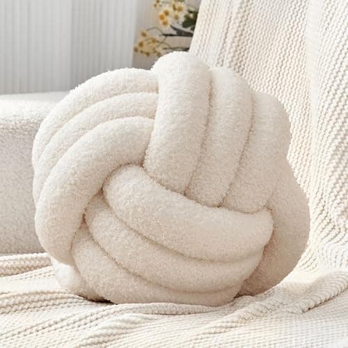 Petrella Knot Pillow Ball Round Throw Pillows Home Decor Cushion Decorative Aesthetic Throw Pillows,Lambswool Beige 8inch - Image 1