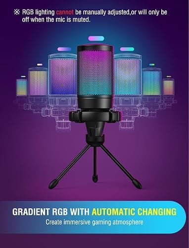 FIFINE Gaming USB Microphone for PC PS5, Condenser Mic with Quick Mute, RGB Indicator, Tripod Stand, Pop Filter, Shock Mount, Gain Control for Streaming Discord Twitch Podcasts Videos- AmpliGame thumbnail 6