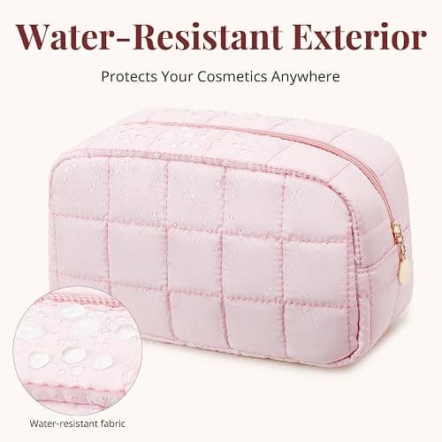 Makeup Bag, Quilted Puffy Travel Toiletry Bag with Compartments, Wide-Open Cosmetic Bag for Women, Pouch Purse Organizer, Black thumbnail 7