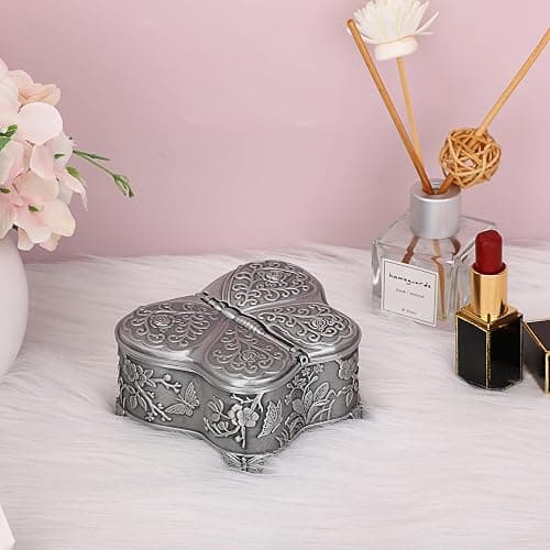 Hipiwe Vintage Metal Jewelry Box Butterfly Shape Trinket Box Decorative Metal Small Jewelry Storage Box for Rings Necklaces Earrings Organizer Keepsakes Box Gift for Women thumbnail 2