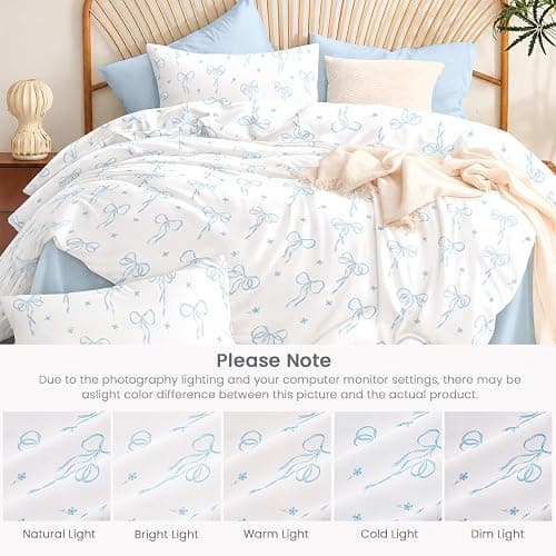 Bildenly Bow Queen Comforter Set Light Blue Bow 3 Pieces | Bedding Set, Soft & Lightweight Comforter(90‘’ x 90‘’) for Girl All Season & 2 Pillowcases(20‘’x30‘’) thumbnail 5