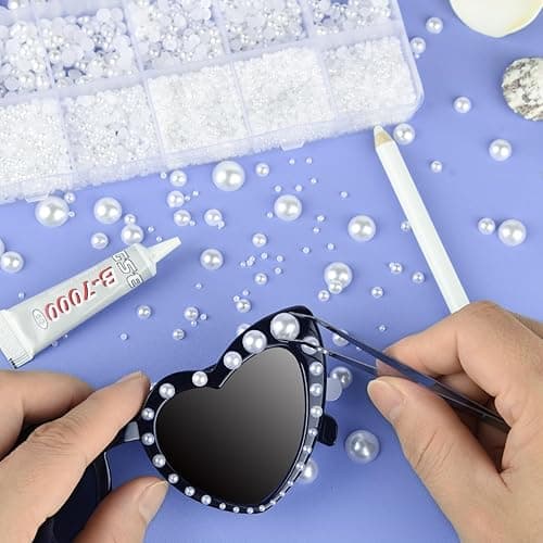 NACHLYNN 12000 Pcs Flat Back Pearl 8 Sizes Flatback Pearl Beads Half Pearl Bead Half Round Pearls for Crafts Embellishment Shoes DIY Phone Case Making - white thumbnail 4