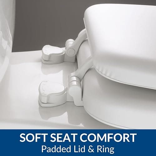 Mayfair Padded Toilet Seat, Cushioned Soft Vinyl over Wood Core Seat, Secure Hinges, Easy Clean, Made in USA, Round, White (Pack of 2) thumbnail 4