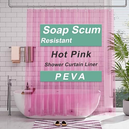 AmazerBath Shower Curtain Liner, 72x72 Transparent Hot Pink Shower Liner, Lightweight Plastic Shower Curtain Liners, Cute Waterproof Shower Liner for Bathroom with 3 Magnets & 12 Grommet Holes - Image 1