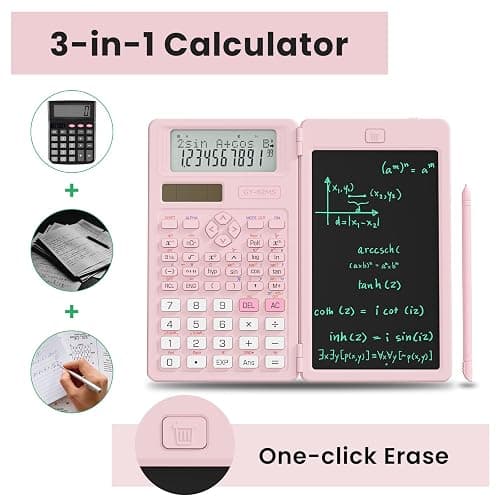 Scientific Calculators for School with Notepad, ROATEE Pink Cute School Supplies for Girls Middle and High School Stuff for Student, 240 Functions 82 MS Foldable 2-Line Display Solar and Battery Power thumbnail 3