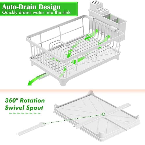 Kmiectse Dish Drying Rack for Small Kitchen Counter with Utensil Holder | Space Saving, Rust Resistant, Quick Drainage Dish Rack, Compact Dish Drainer Organizer for Home Kitchen, White thumbnail 6