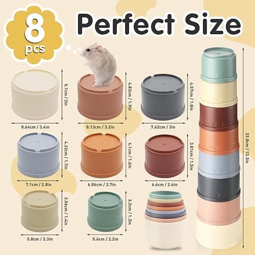 Iffitya 8 Pcs Stacking Cups for Rabbits, Colorful Bunny Toys for Rabbits and Small Animals, Nesting Rabbit Toys of Different Sizes, Bunny Stacking Cups for Hiding Food and Playing thumbnail 7