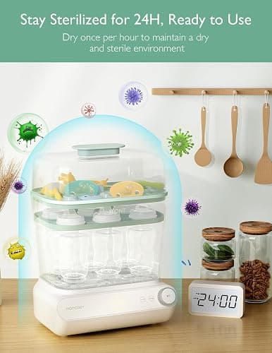 Momcozy 3 Layers Large Bottle Sterilizer and Dryer, Fast Sterilize and Dry, Universal Bottle Sterilizer for All Bottles & Breast Pump Accessories, Touch Screen & Auto-Off Bottle Sanitizer - Green thumbnail 6