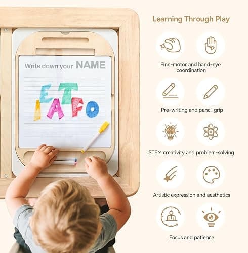 IEATFO Sensory Table Inserts Multi-Activity Boards, Classic Baseplate for Building Bricks, Clear Acrylic Writing & Drawing Panel with 3 Double-Sided Sheets, 8 Markers thumbnail 7