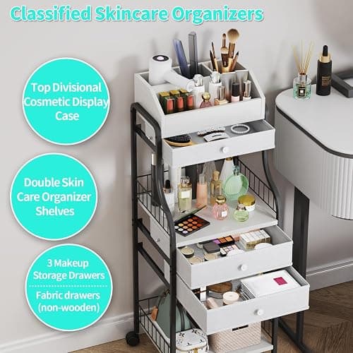 HapiRm Floor Makeup Organizer Storage - Vanity Skincare Make Up Organizers and Storage with Drawers, Cosmetics Display Cases Holder for Skin Care Nail Polish Perfume Makeup Brush thumbnail 4