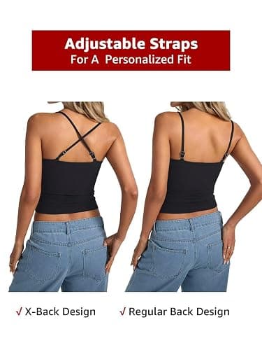 EasyGala Womens Lace Camisole Tops Square Neck Ribbed Tank Tops Adjustable Spaghetti Straps Sleeveless Summer Shirt 2025 thumbnail 6