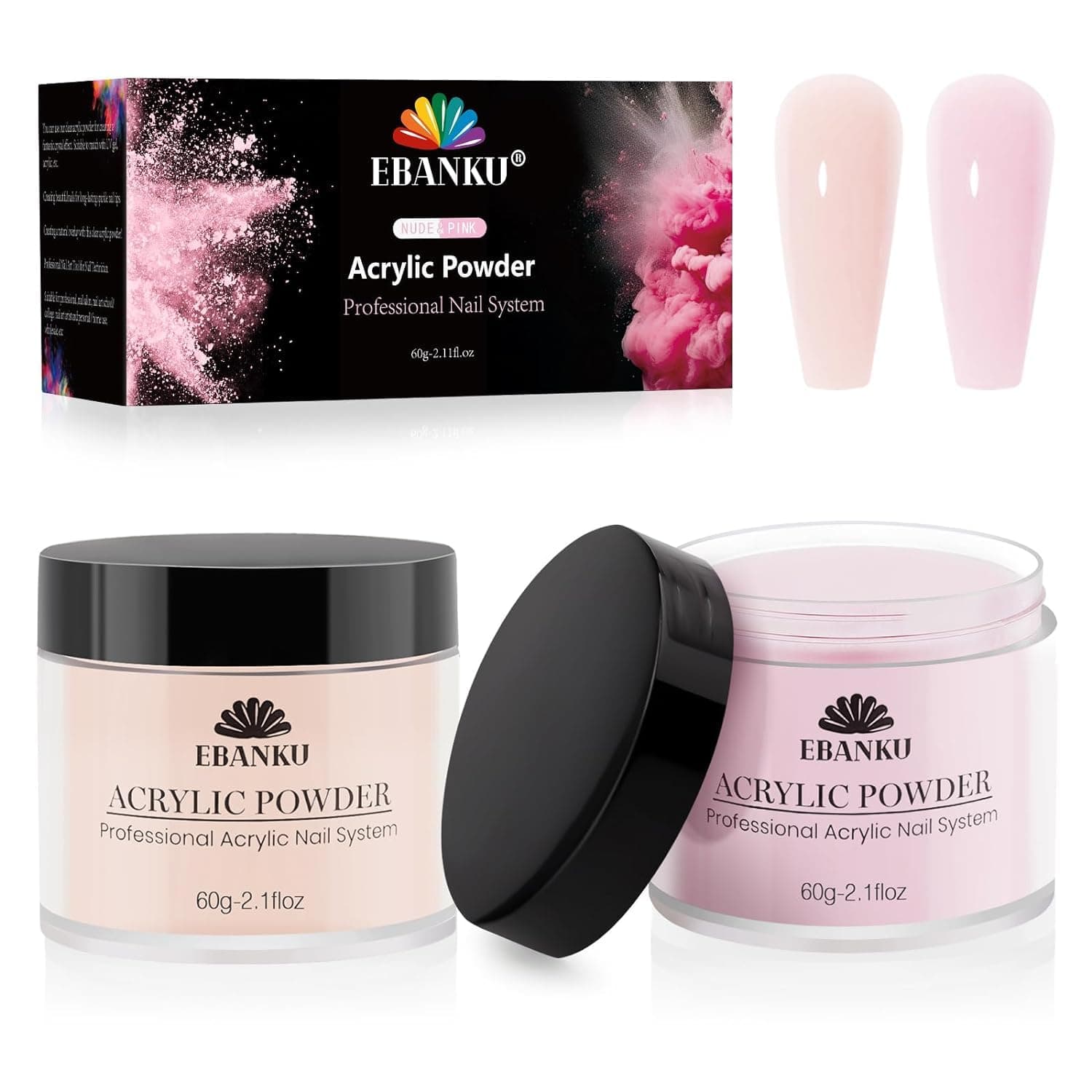 Kalolary Nude Pink Acrylic Powder, 2 * 60g/2.1oz Acrylic Powder Large Capacity Professional Acrylic Nail Powder for Nail Acrylic Extension, Nail Carving, Long-Lasting, No Nail Lamp Needed - Image 1