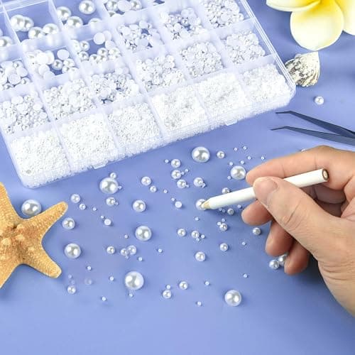 NACHLYNN Lot de 12 000 perles à dos plat - 8 tailles - Perles demi-rondes pour travaux manuels, embellissement, chaussures, fabrication de coques de téléphone thumbnail 5