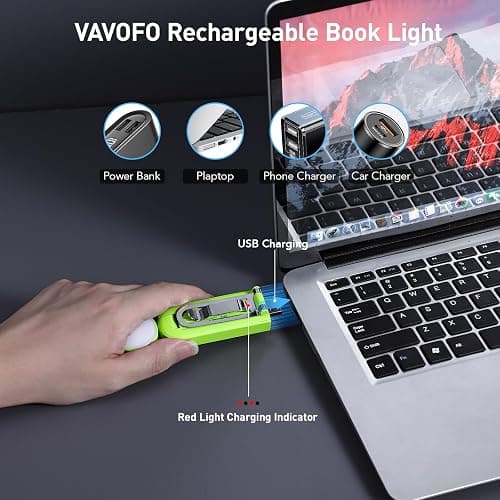 VAVOFO USB Rechargeable Book Light, Blue Light Blocking, Amber Light Clip On Bookmark Shaped Reading Light, Eye Care 6 LEDs Book Light for Bookworms Reading in Bed with 9 Lighting Modes (Neon Green) thumbnail 6