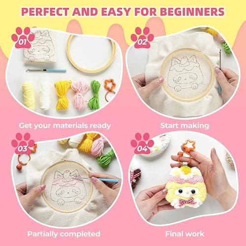 Punch Needle kit for Beginners,Embroidery kit for Beginners,Punch Needle Kits Adults Beginner,Including Printed Patterns, Needles, Easy to Follow Instructions, and Videos-Cat Family thumbnail 7