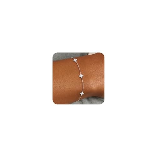 FUNEIA Dainty Silver Gold Bracelets for Women Trendy Non Tarnish 14K Gold Plated Waterproof Diamond Bracelets Cute Stackable Heart Butterfly Clover Cross Evil Eye Charm Bracelet Stack Jewelry Gifts - Image 1
