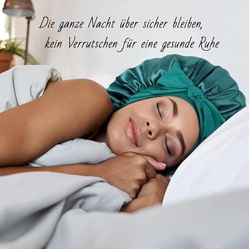 FOLAI 1 Stück Schlafmütze Satin Bonnet Nacht Schlaf Mütze Verstellbare Schlafkappe Kopfbedeckung Weiche Kopfhaube Schlafhaube Seide mit Gummizug für Damen und Mädchen（Schwarz） thumbnail 4