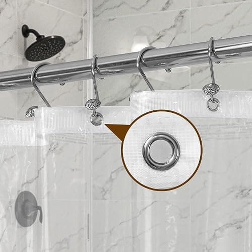Barossa Design Plastic Shower Liner Clear - Premium PEVA Shower Curtain Liner with Rustproof Grommets and 3 Magnets, Waterproof Cute Lightweight Standard Size Bathroom Curtains - Clear thumbnail 6