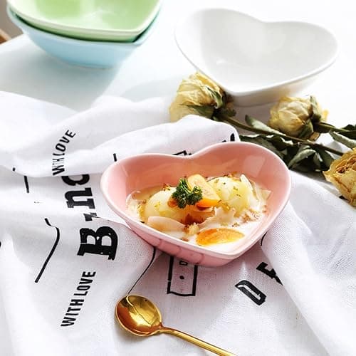 PIDUDU 4pcs Porcelain Heart Shaped Bowl,Cereal Bowls Salad Bowl Fruit Bowl for Serving Dishwasher & Microwave Safe for Soup,Breakfast, Oatmeal, Rice, Pasta, Salad (Pink) thumbnail 6