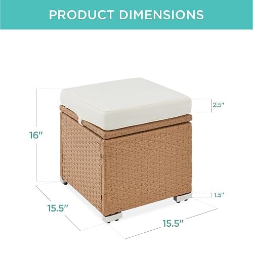 Best Choice Products Set of 2 Wicker Ottomans, Multipurpose Outdoor Furniture for Patio, Backyard, Additional Seating, Footrest, Side Table w/Storage, Removable Cushions - Natural/Ivory thumbnail 3