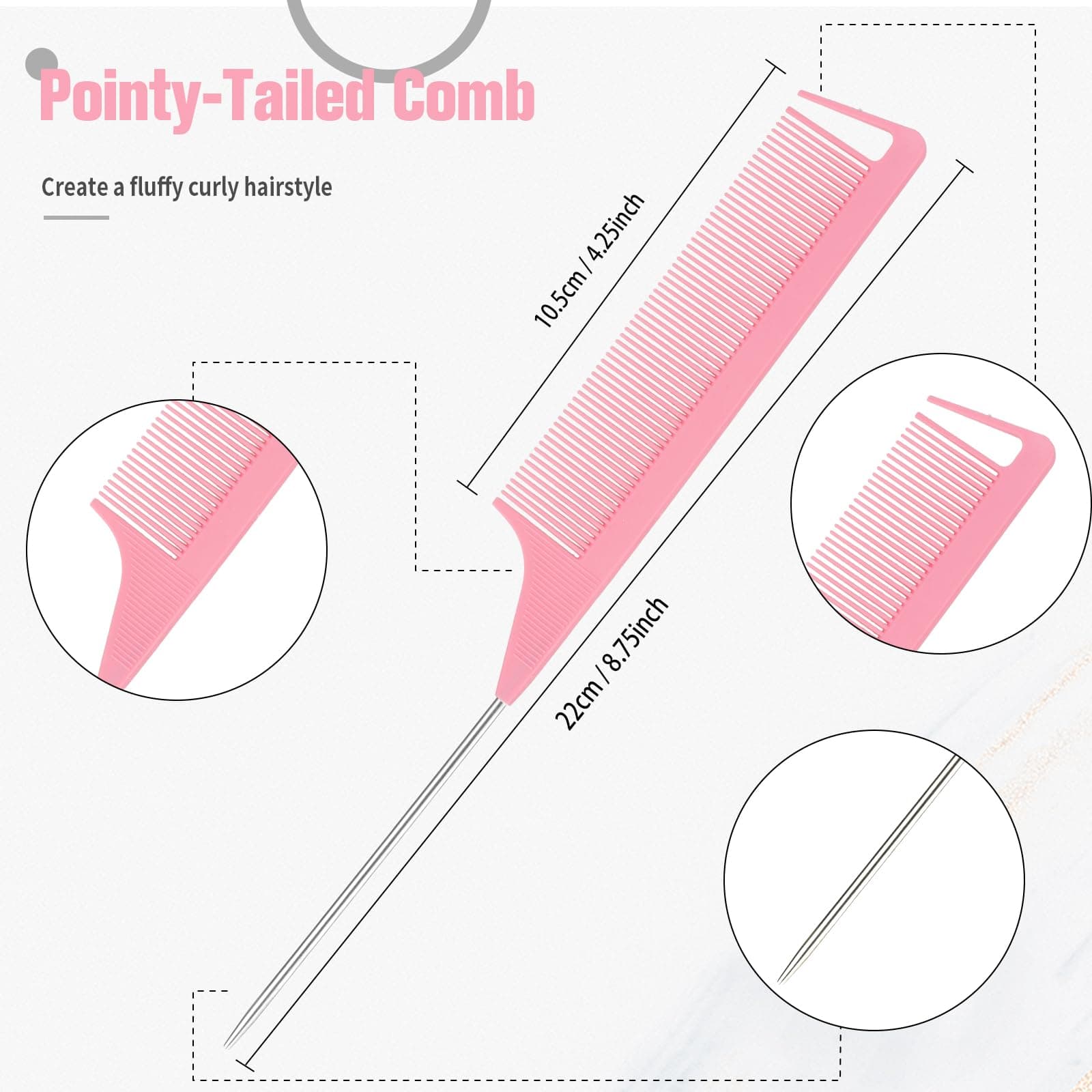 Slick Back Hair Brush, 3 Pcs Comb Set Edge Brush Bristle Hair Brush Rat Tail Comb, Curly Hair Brush, Styling Tools & Appliances, Hair Styling Tools, Parting Comb,Teasing Comb for Women Baby Pink thumbnail 4