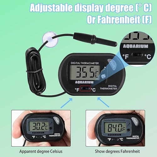 2 Pack Aquarium Thermometer, Digital Fish Tank Thermometer with Submersible Probe, Reptile Terrarium Thermometer with Large LCD Display and Suction Cup thumbnail 7