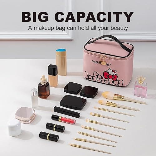 AmBealla Makeup Bag Large Waterproof Cosmetic Bags with Makeup Brush Holder,Cute Printed Makeup Organizer for Women Traveling,Portable Toiletry Bag for Girls thumbnail 2