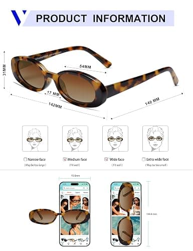 VANLINKER Polarized Retro Oval Sunglasses for Women and Men Small 90s Style VL9580 thumbnail 4