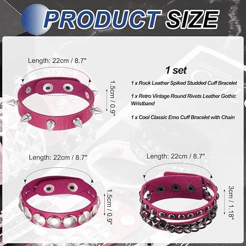 MECCANIXITY Rock Punk Studded Leather Bracelet Set, Goth Spiked Cuff PU Wristband Adjustable Bracelets Emo Grunge Accessories Halloween Party Favors thumbnail 2