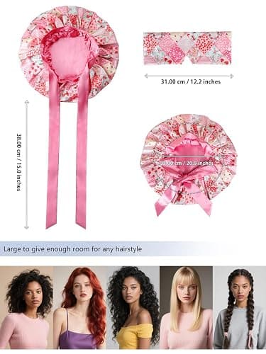 SeSe Code Bonnet With Eye Mask Attached Satin Bonnets With Tie For Sleeping Women Hair Caps Curly Hair thumbnail 5