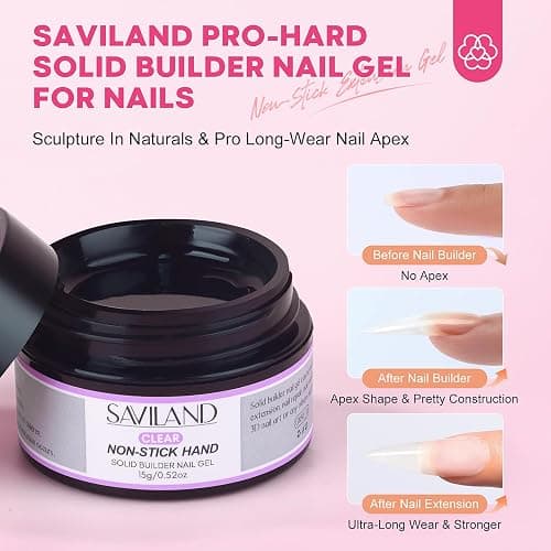 SAVILAND PRO-Hard Solid Builder Nail Gel for Nails: 2024 Ultra-Strength | Non-Sticky | Clear 3D Nail Gel with U V Lamp for 3D Nail Carving Emboss & Fast Extension Professional Use Salon thumbnail 5