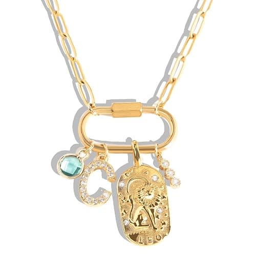 MignonandMignon Gold Charm Necklace for Women, Personalized Gift for Her, Birthday Gift for Mom, Gold Plated Pendant Charms, Handmade Jewelry for Women, Graduation Necklace -P-LOCK-N - Image 1