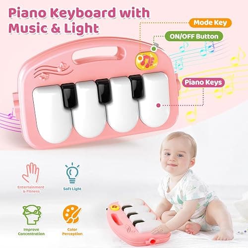 2 in 1 Baby Gym Play Mat with Walker, Kick and Play Piano Gym Activity for Boys Girls, Musical Activity Center Tummy Time Mat for 0-3-6-12-18 Months, Learning Walker Play Gym for Infant Girl Gift(RED) thumbnail 5