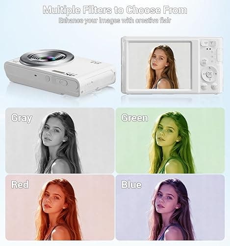 Digital Camera, FHD 4K 44MP Compact Point and Shoot Cameras with 64GB SD Card 2 Batteries, 16X Autofocus Digital Zoom Small Camera for Teens Kids Boys Girls (White) thumbnail 5