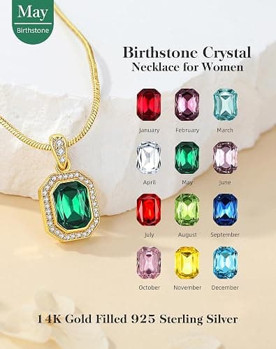 Christmas Gifts for Women 14K Plated Gold Necklace for Women Square Crystal Necklace with Snake Chain Gold Jewelry for Womens Birthday Gifts for Wife Birthstone Necklaces for Wife Jewelry for Girlfriend Gift for Anniversary Wedding Valentines Mother's Day thumbnail 2