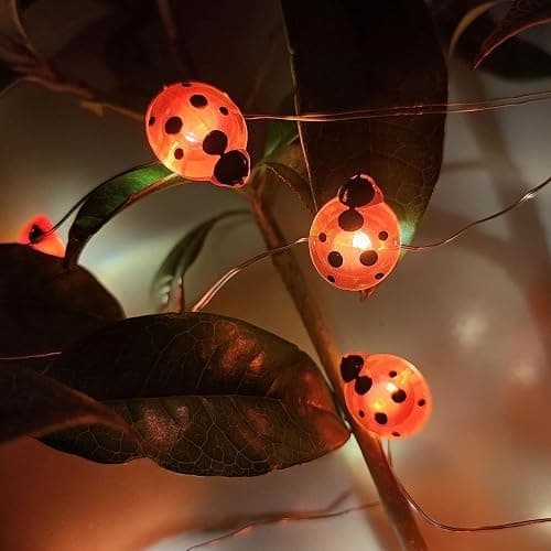 WONFAST Ladybugs Fairy String Lights, 9.8ft 30LED Ladybug Silver Wire String Lights Battery Operated Indoor Outdoor Decorative Light for Garden Patio Bedroom Birthday Party Wedding Christmas (Red) thumbnail 3