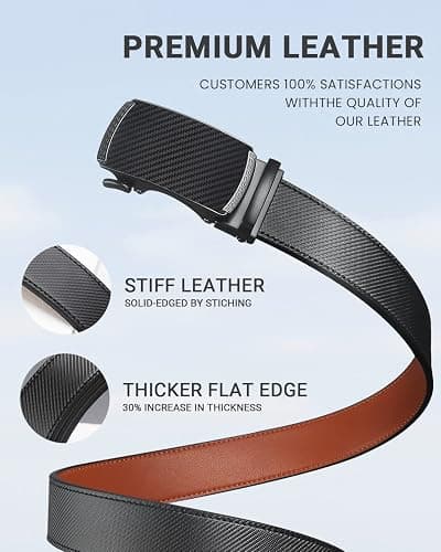 Zitahli Belt Men, Ratchet Belt Dress with 1 3/8" Premium Leather,Slide Belt with Easier Adjustable Automatic Buckle thumbnail 4