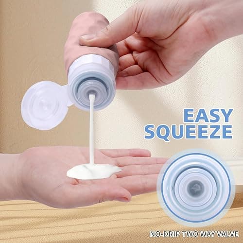Silevoler Travel Bottles for Toiletries, 4pcs Tsa Approved 3oz Travel Size Containers, BPA Free Leak Proof Premium Silicone Bottles, Refillable Liquid Squeezable Accessories W/Toiletry Bag（Apricot） thumbnail 3