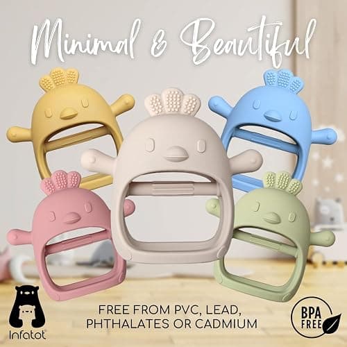 Infatot® Teething Toys for Baby Gifts – Chicken Silicone Mitten Teether, Soothing Glove for Infants, Baby Toys 0-6 Months, Soft Chewable Teether Toy to Prevent Finger Sucking, Plum - Chicken Plum thumbnail 3