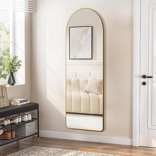 Warmiehomy Arched Full Length Mirror, 160X50cm Large Full Body Floor Standing Mirror, Hanging or Leaning Against Wall for Bedroom Cloakroom, Gold thumbnail 8